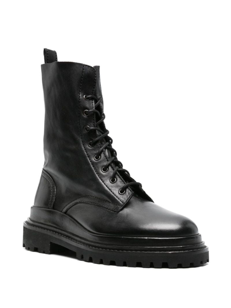Black Ghiso Leather Combat Boots