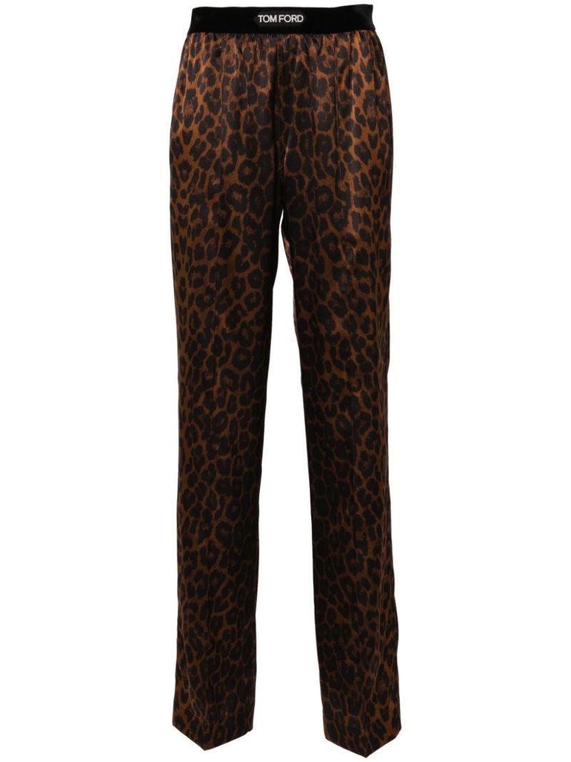 Brown Leopard-print Silk Track Pants