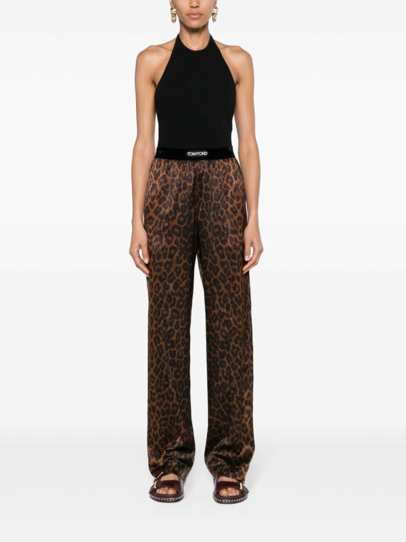 Brown Leopard-print Silk Track Pants