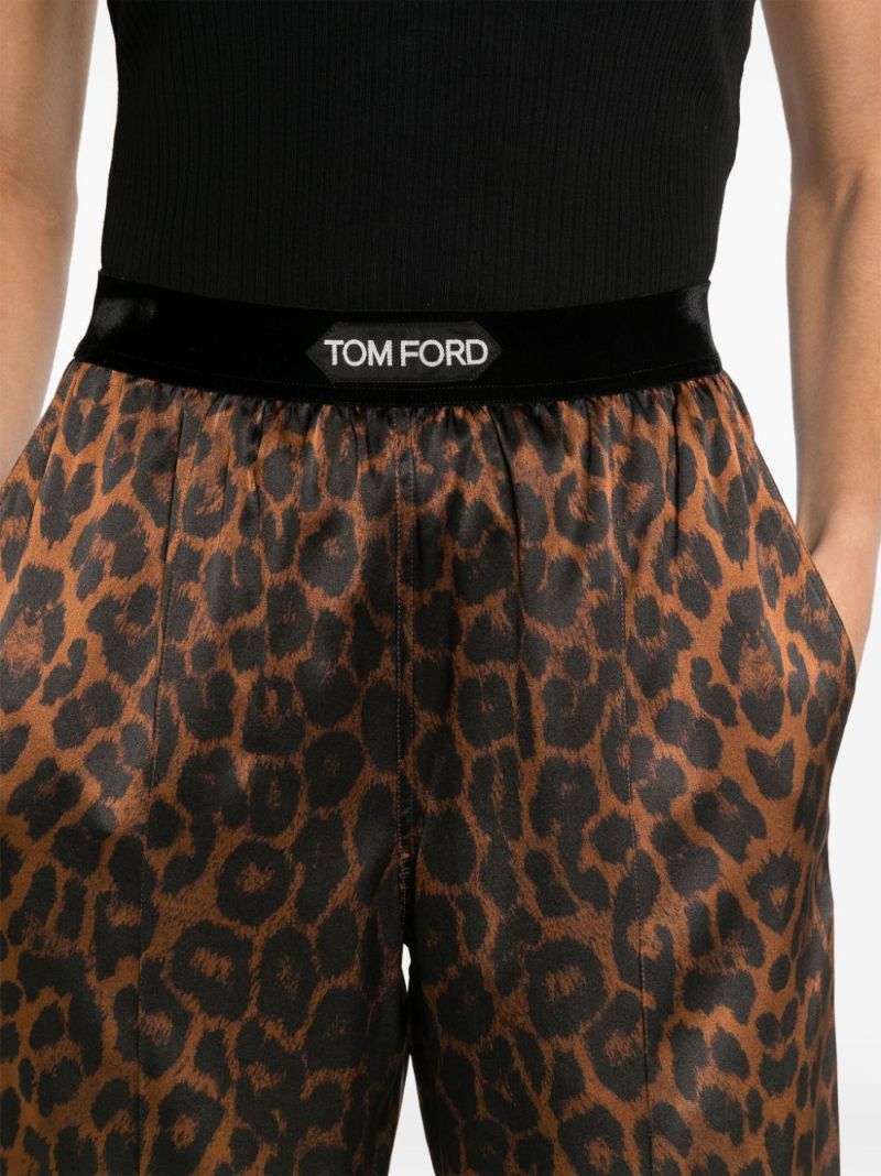 Brown Leopard-print Silk Track Pants