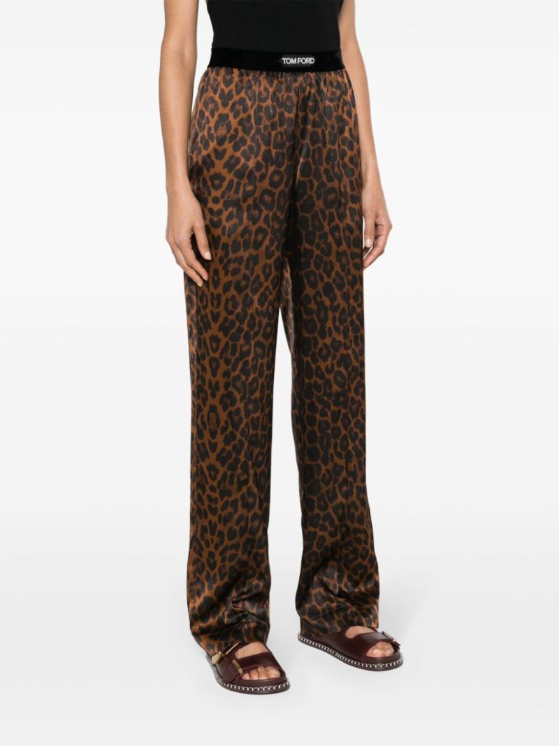 Brown Leopard-print Silk Track Pants