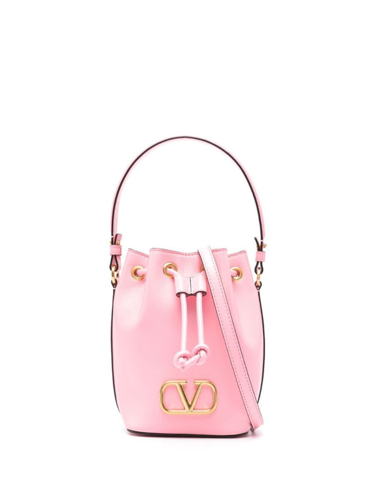 Pink Vlogo Signature Leather Bucket Bag