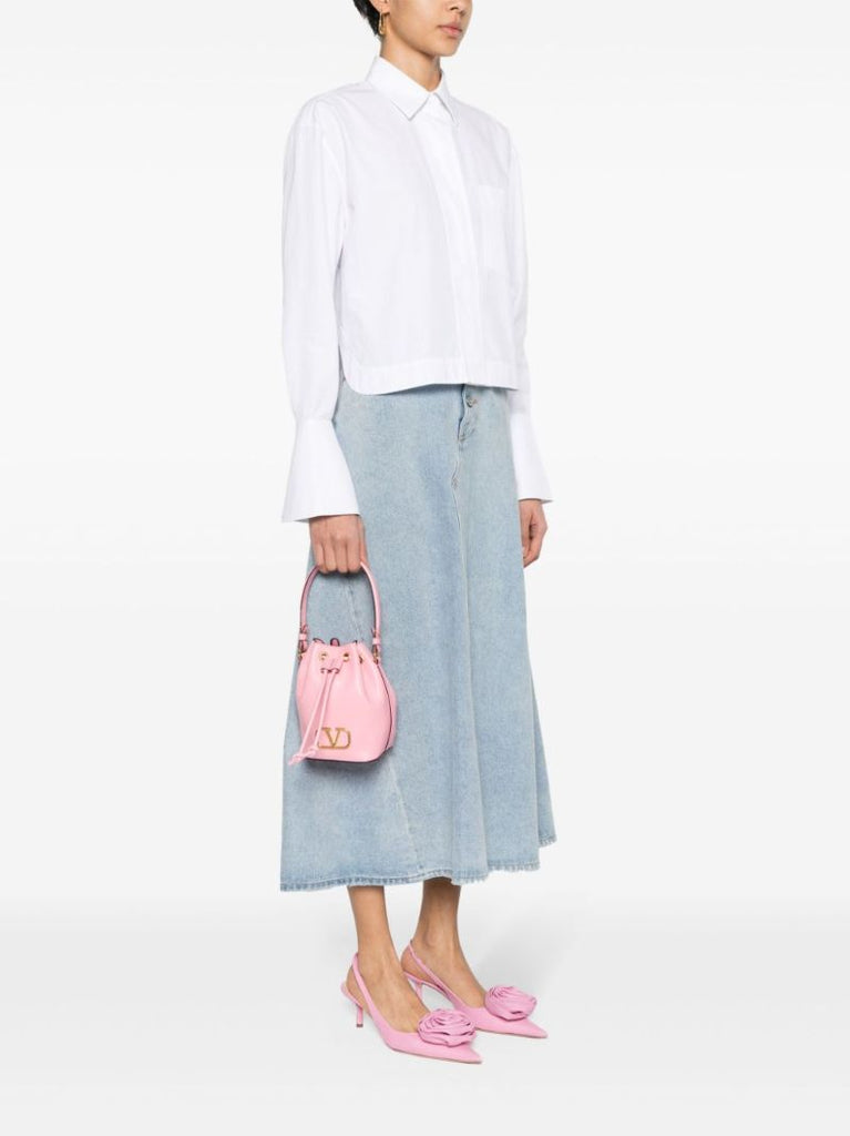 Pink Vlogo Signature Leather Bucket Bag