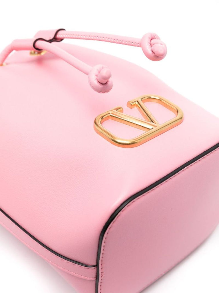 Pink Vlogo Signature Leather Bucket Bag