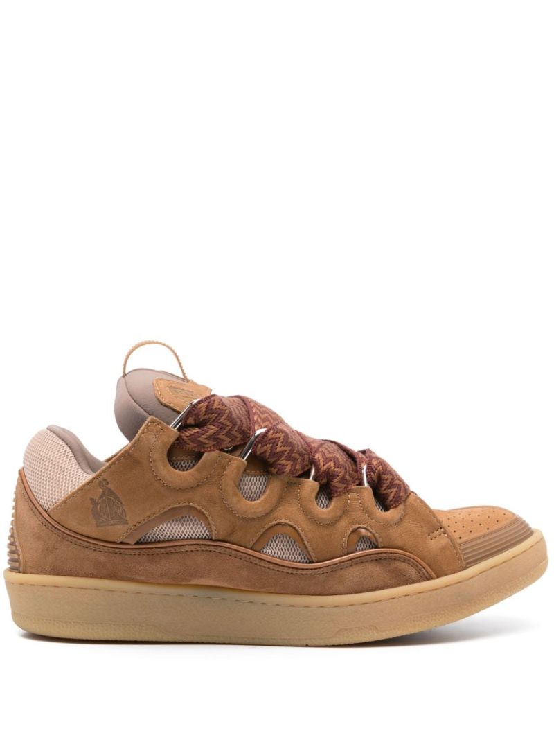 Brown Curb Panelled Leather Sneakers