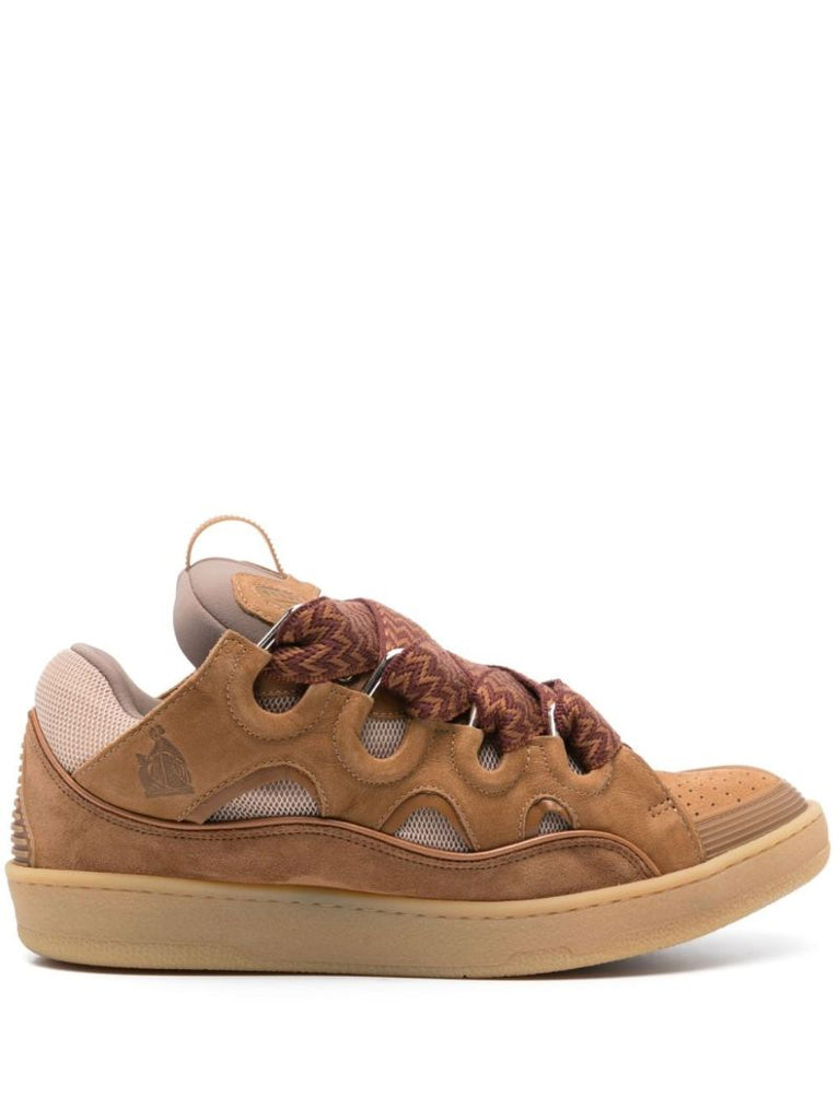 Brown Curb Panelled Leather Sneakers