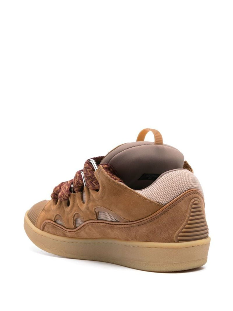 Brown Curb Panelled Leather Sneakers