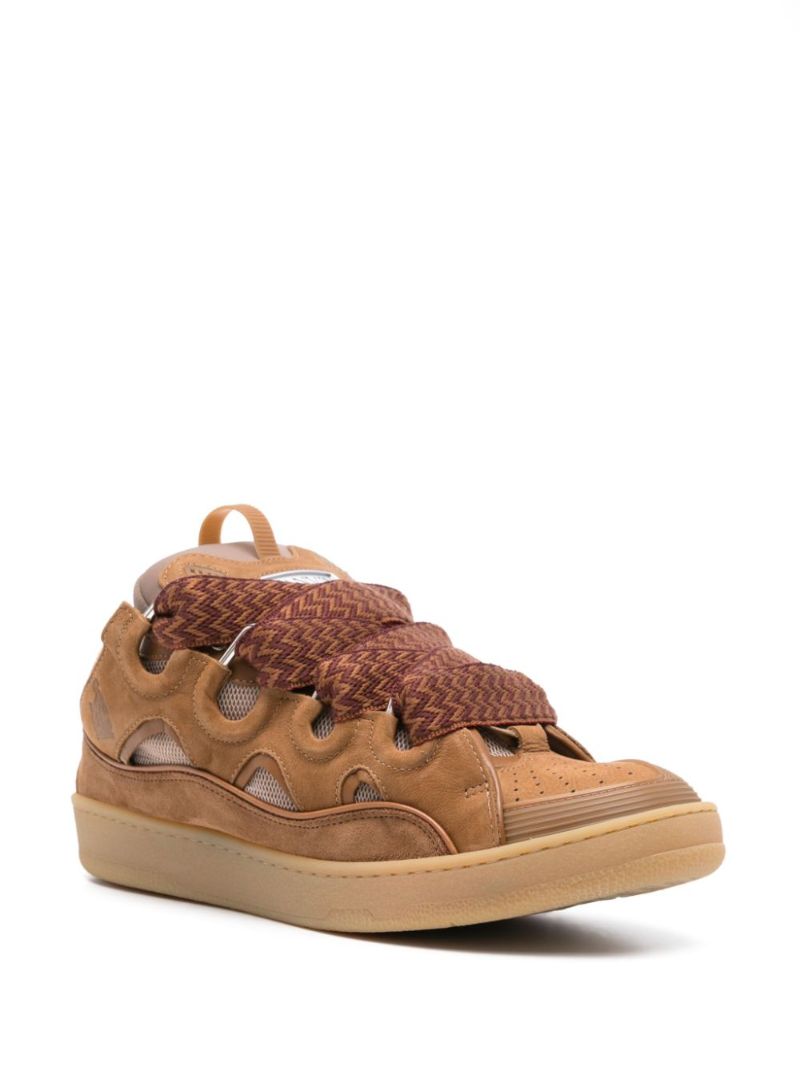 Brown Curb Panelled Leather Sneakers