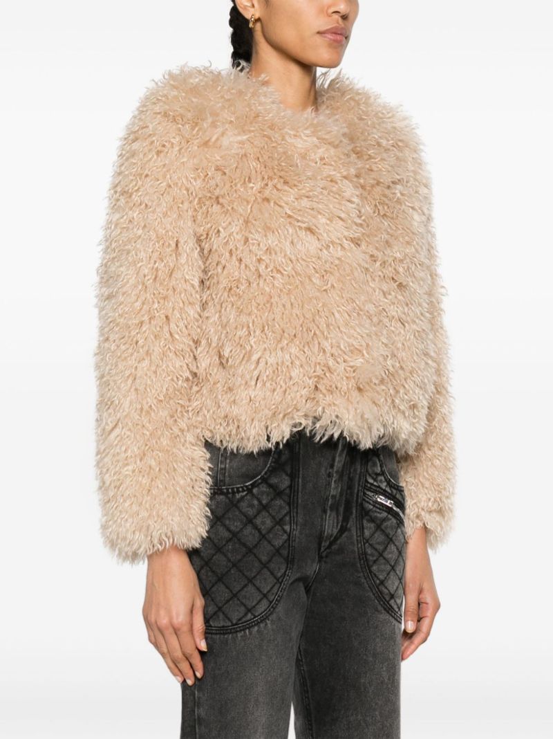 Neutral Faux-fur Cropped Jacket