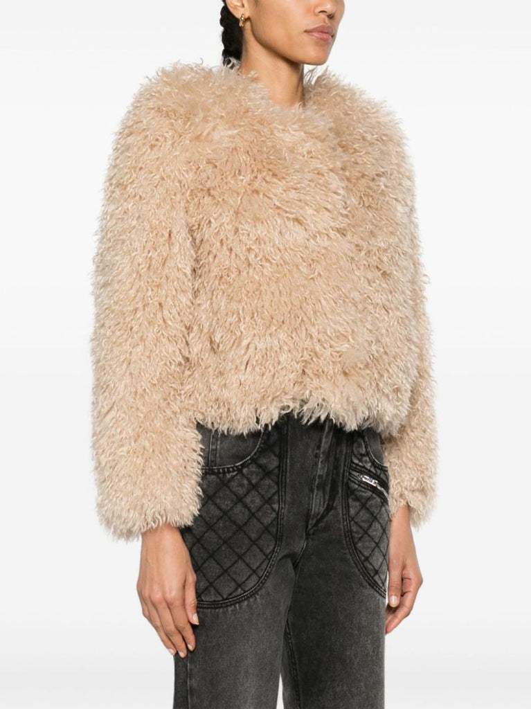 Neutral Faux-fur Cropped Jacket