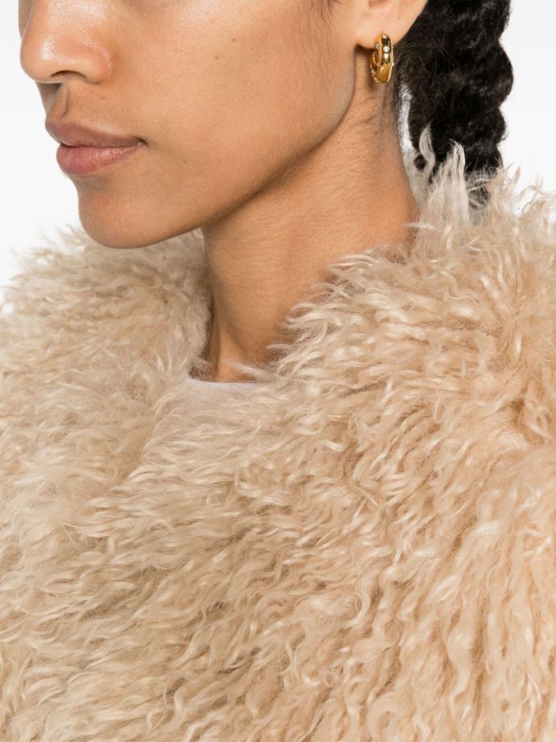 Neutral Faux-fur Cropped Jacket