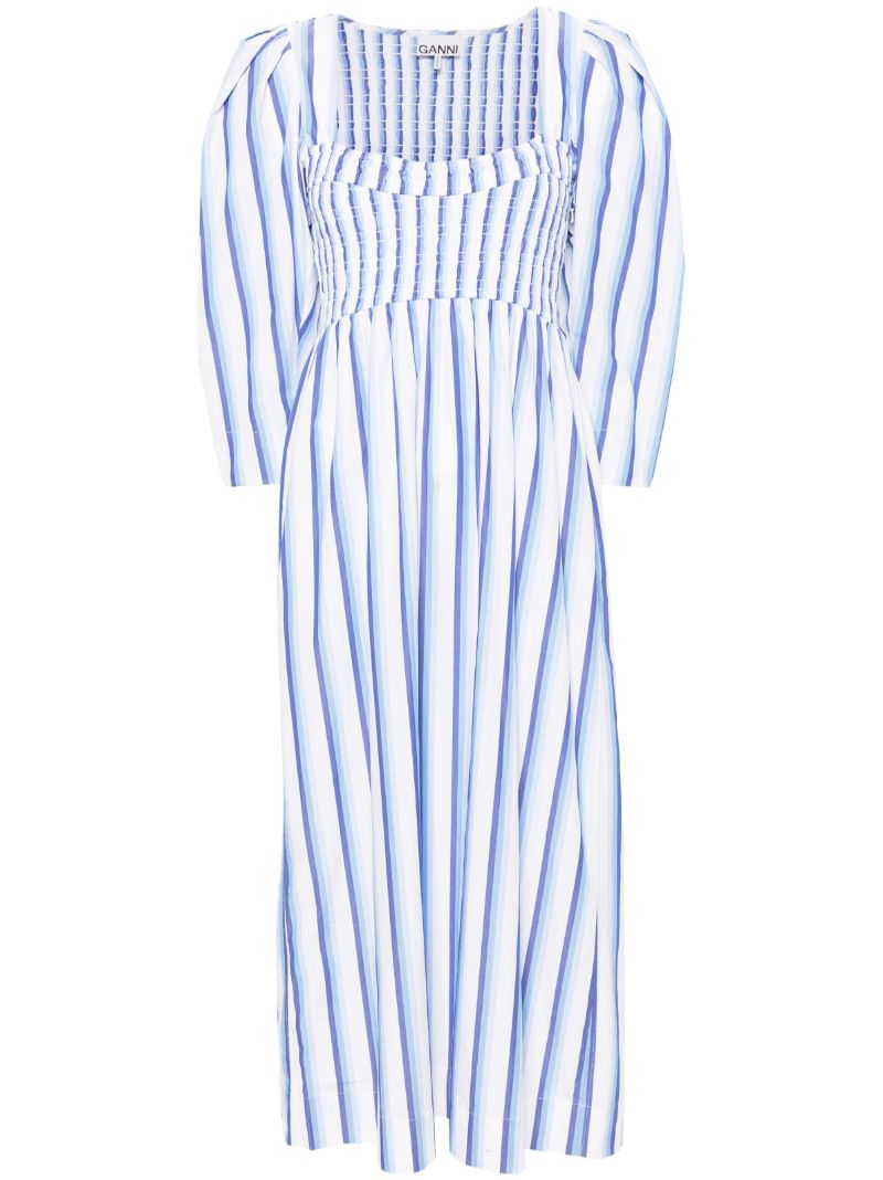 Blue Striped Poplin Maxi Dress