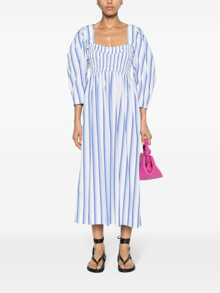 Blue Striped Poplin Maxi Dress
