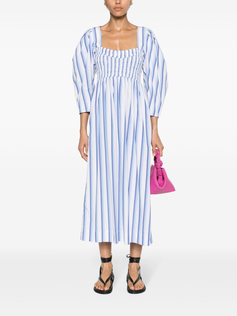 Blue Striped Poplin Maxi Dress
