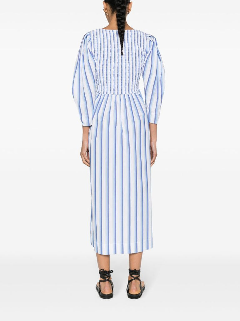 Blue Striped Poplin Maxi Dress