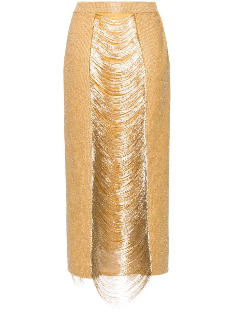 Gold Fringed Pencil Skirt