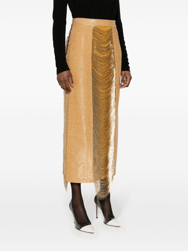 Gold Fringed Pencil Skirt