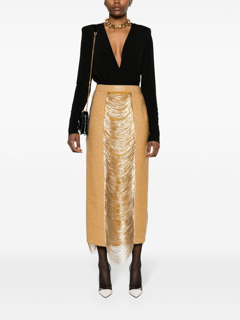 Gold Fringed Pencil Skirt