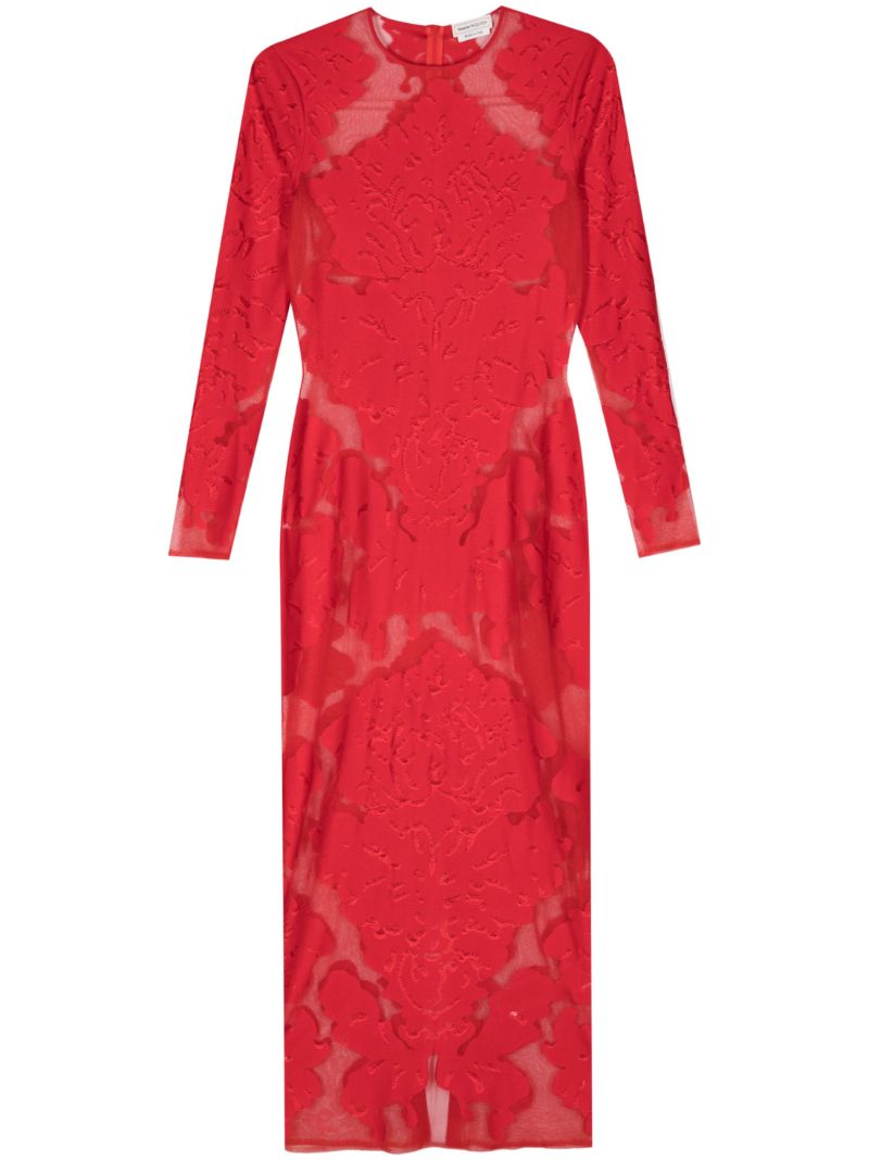 Red Damask-jacquard Silk Dress