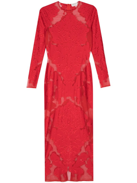 Red Damask-jacquard Silk Dress