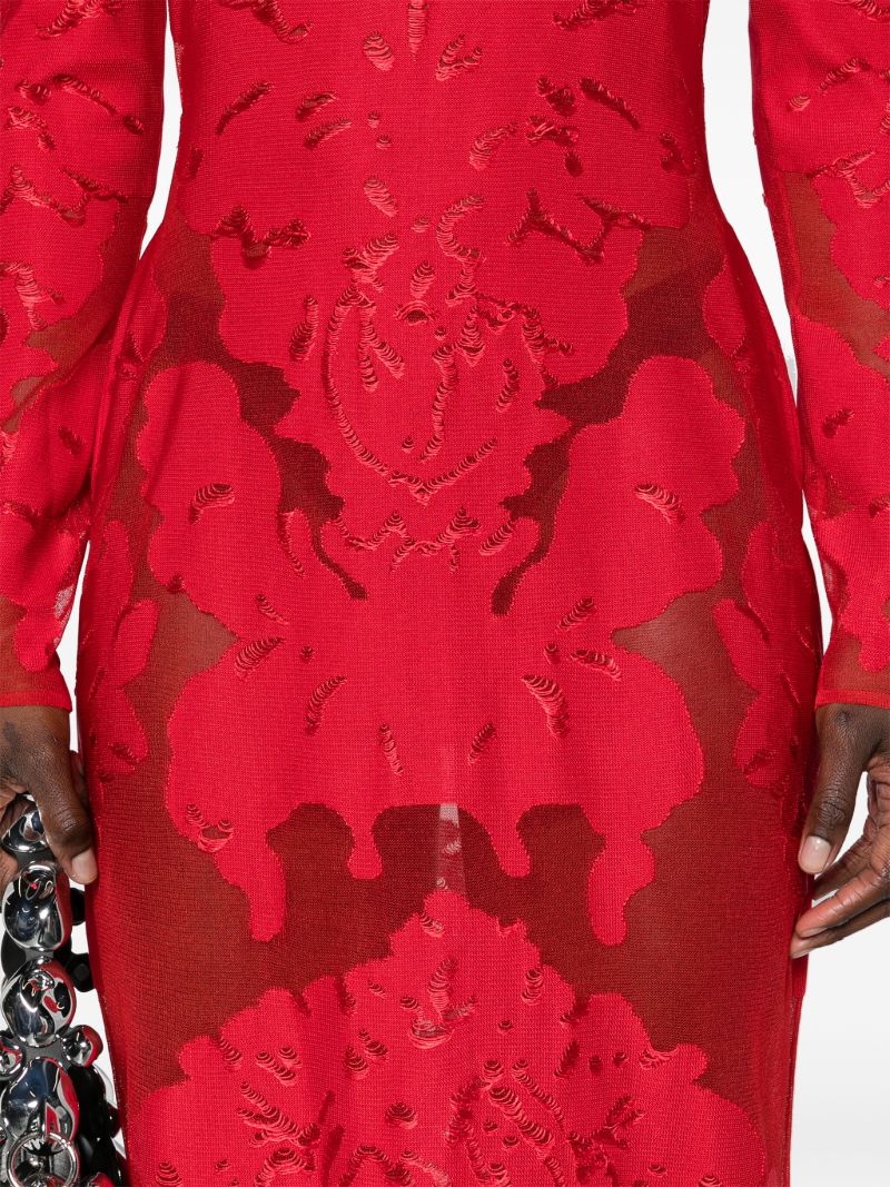 Red Damask-jacquard Silk Dress