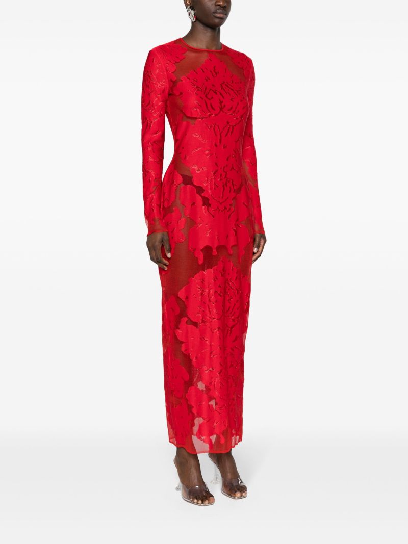 Red Damask-jacquard Silk Dress