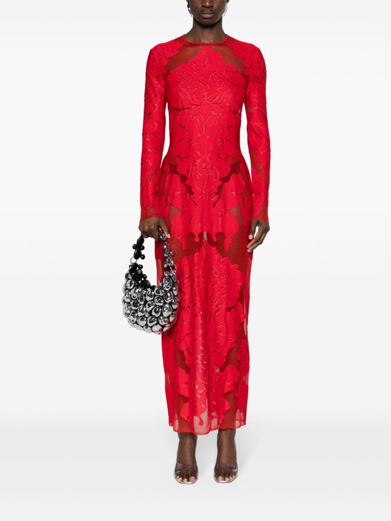 Red Damask-jacquard Silk Dress