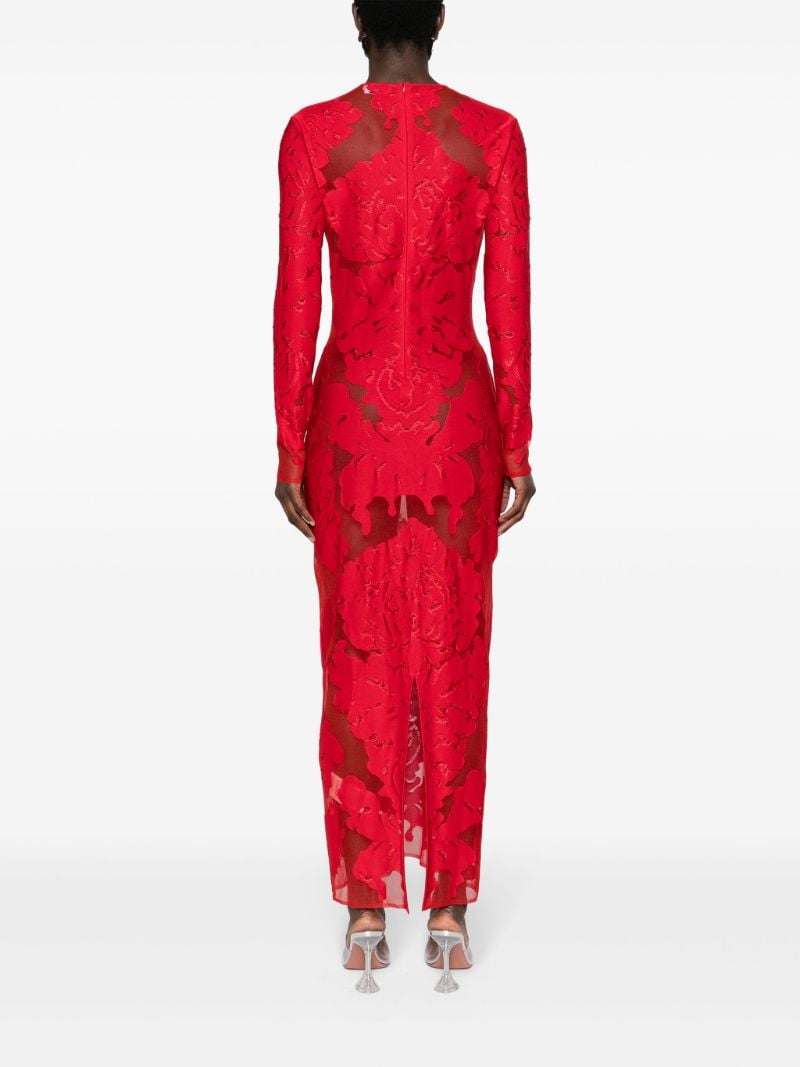 Red Damask-jacquard Silk Dress