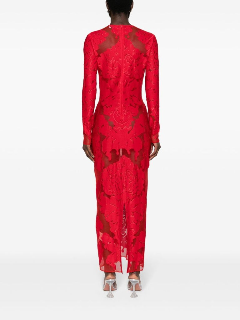 Red Damask-jacquard Silk Dress