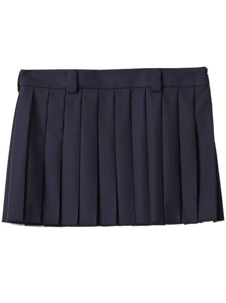 Blue Batavia Pleated Wool Skirt