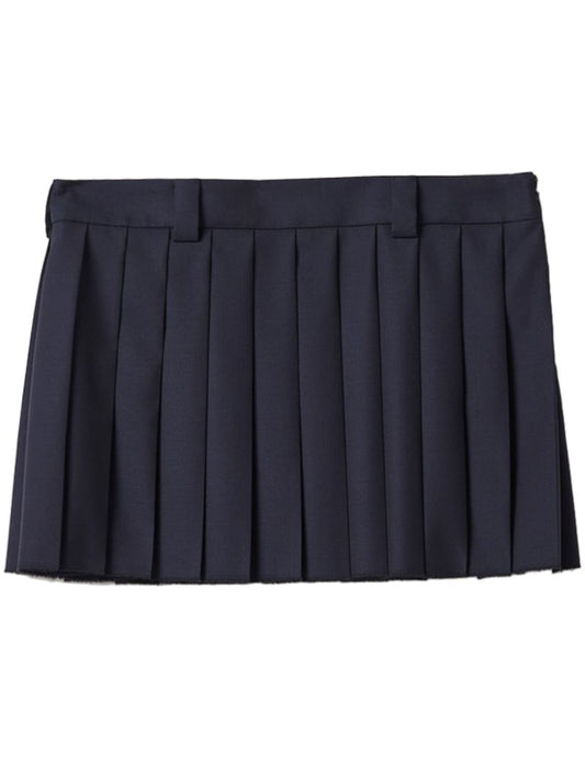 Blue Batavia Pleated Wool Skirt