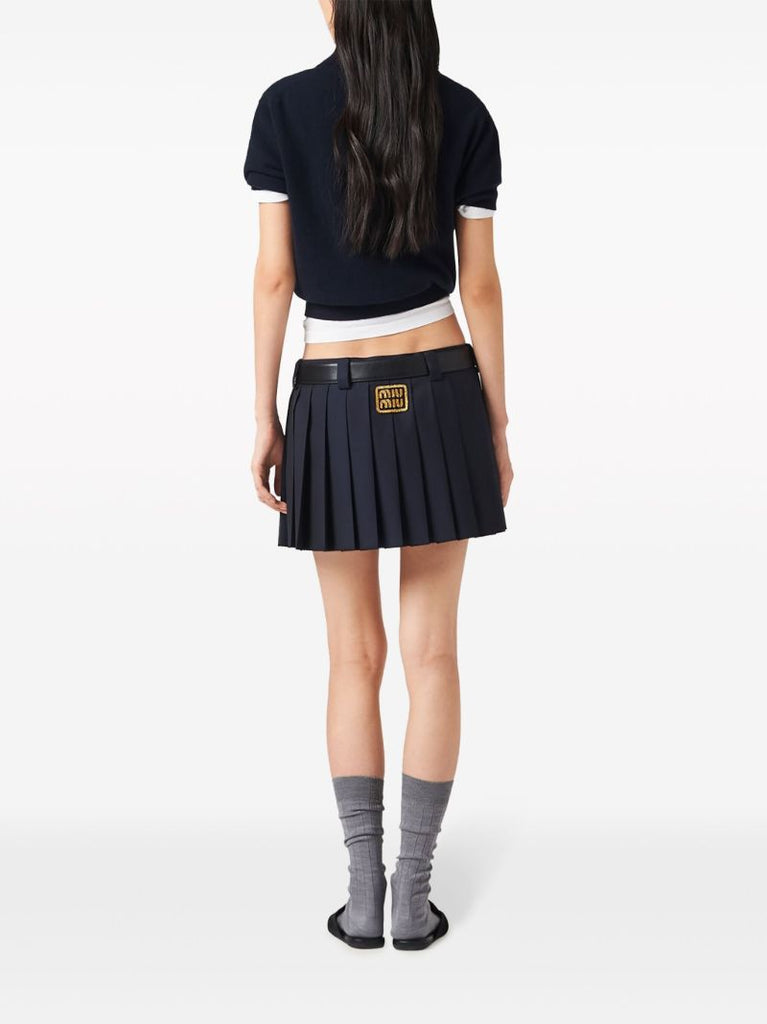 Blue Batavia Pleated Wool Skirt