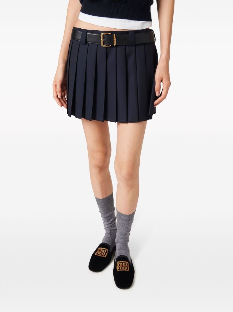 Blue Batavia Pleated Wool Skirt