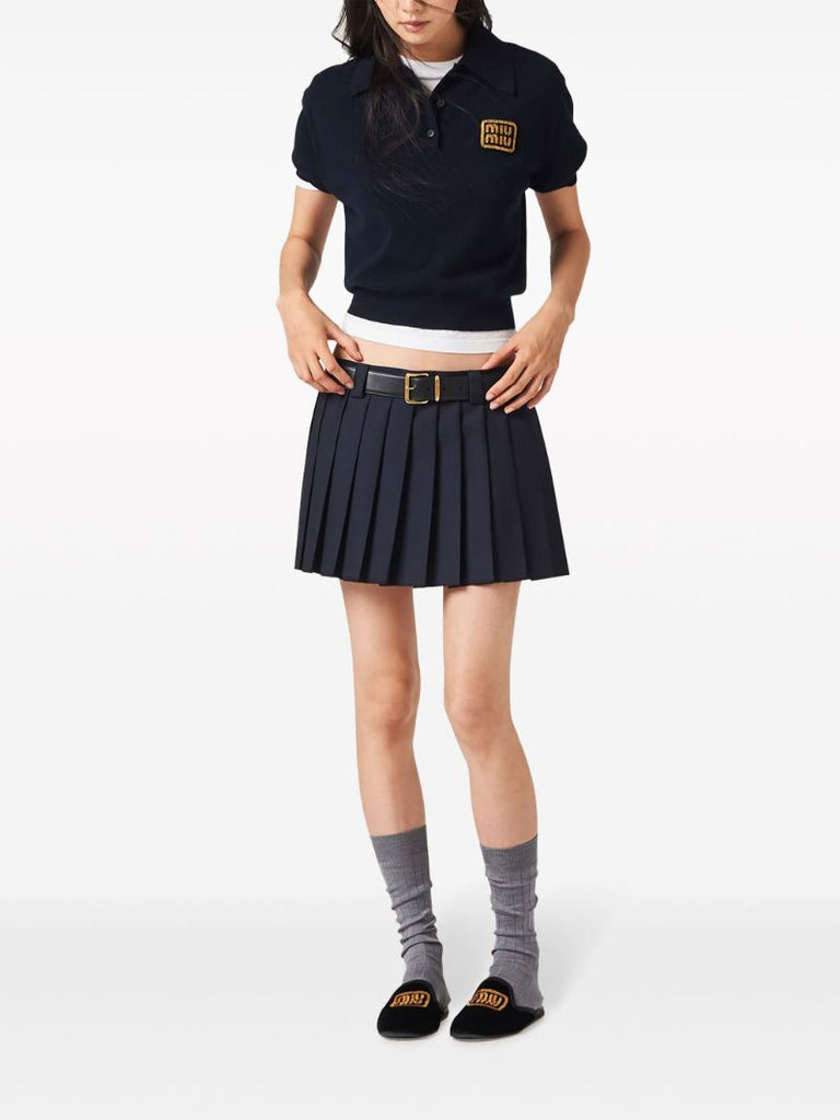 Blue Batavia Pleated Wool Skirt
