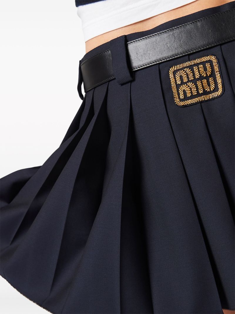 Blue Batavia Pleated Wool Skirt