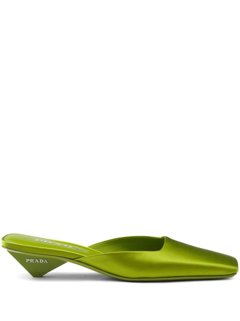 Green 35 Square-toe Satin Mules