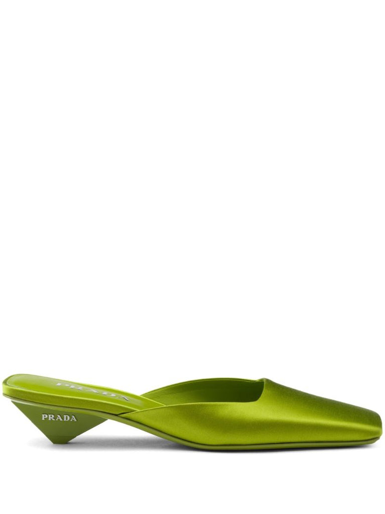Green 35 Square-toe Satin Mules
