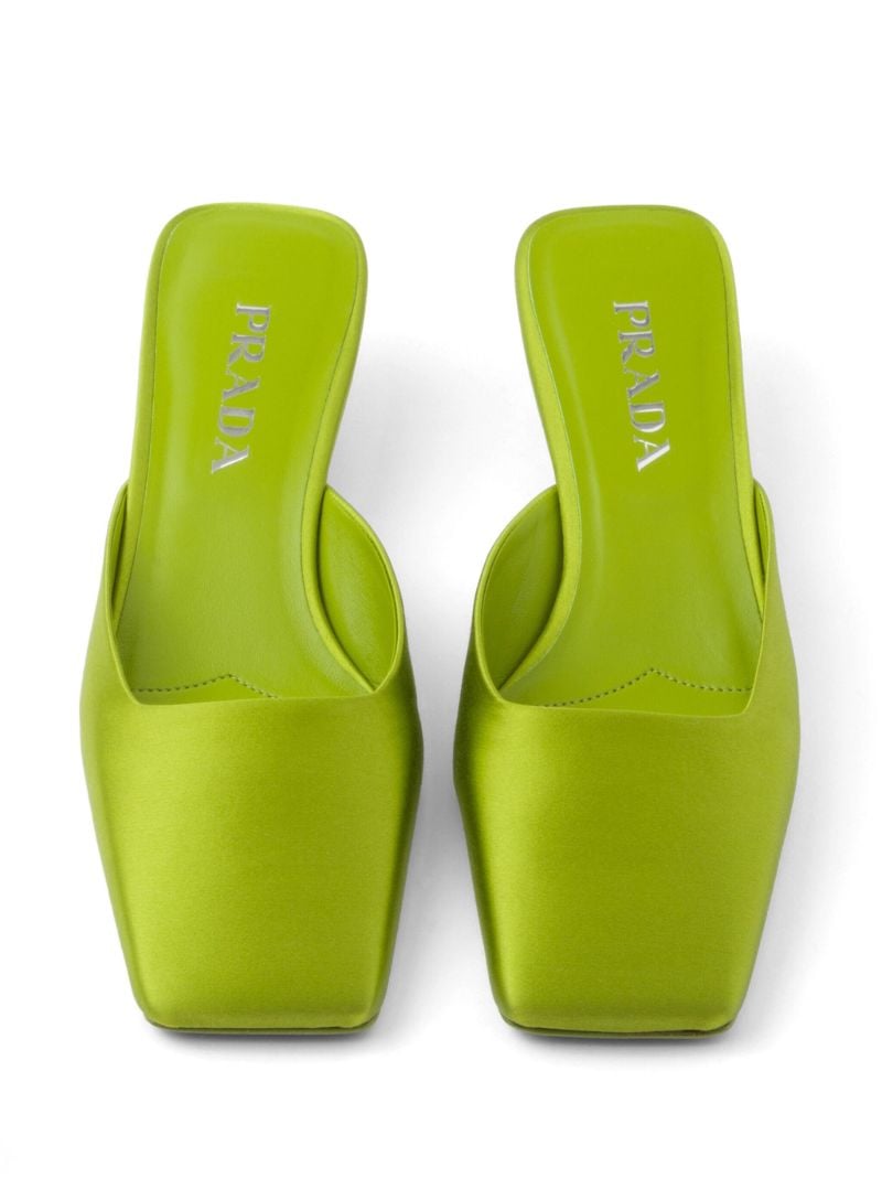 Green 35 Square-toe Satin Mules