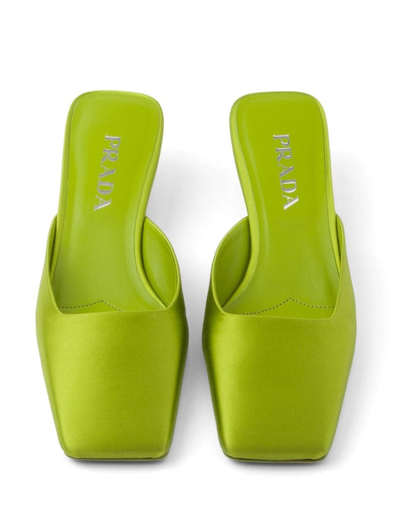Green 35 Square-toe Satin Mules