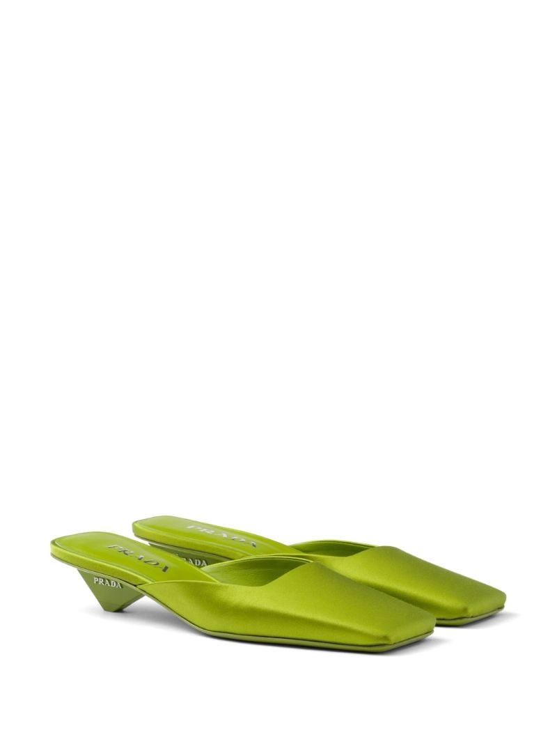 Green 35 Square-toe Satin Mules