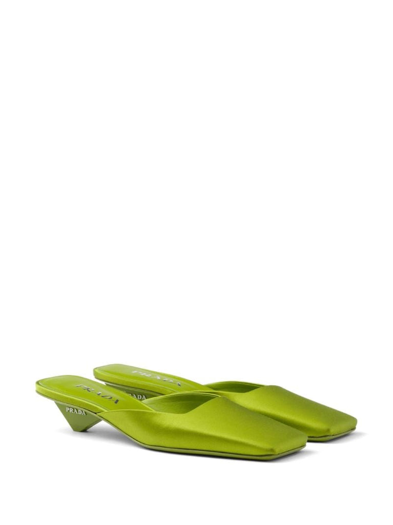 Green 35 Square-toe Satin Mules