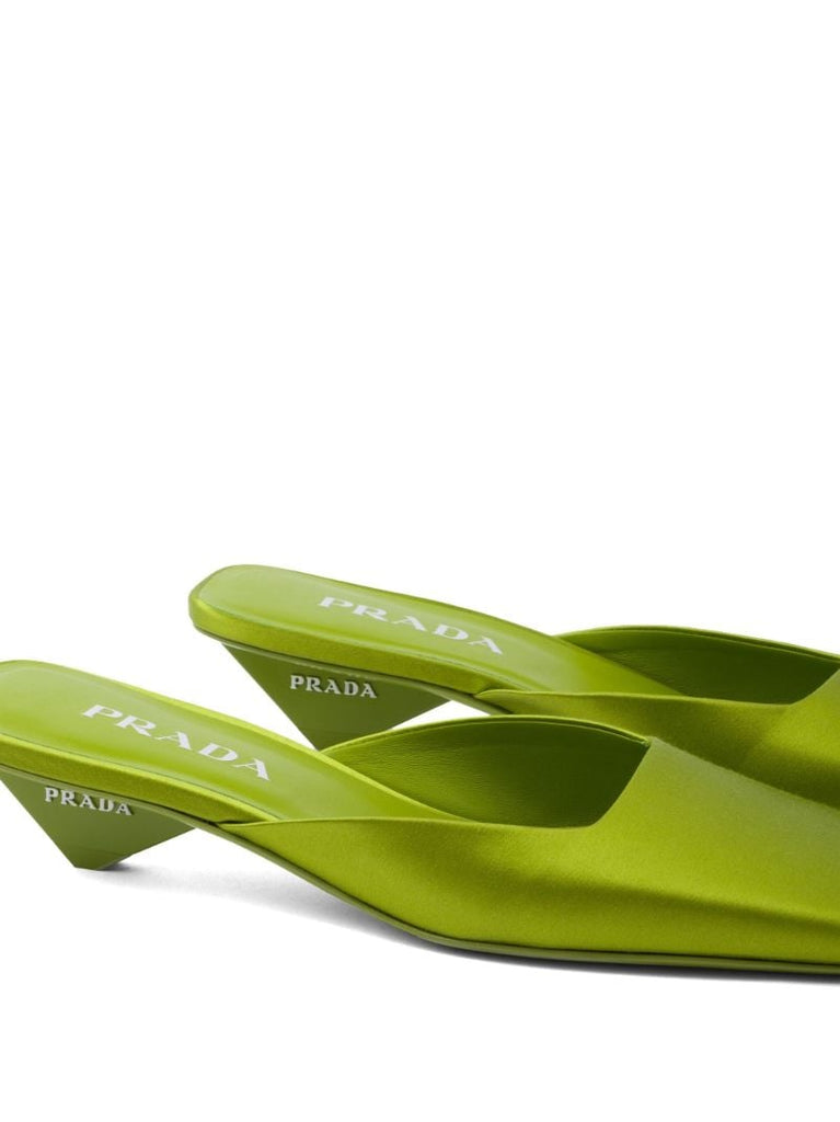 Green 35 Square-toe Satin Mules