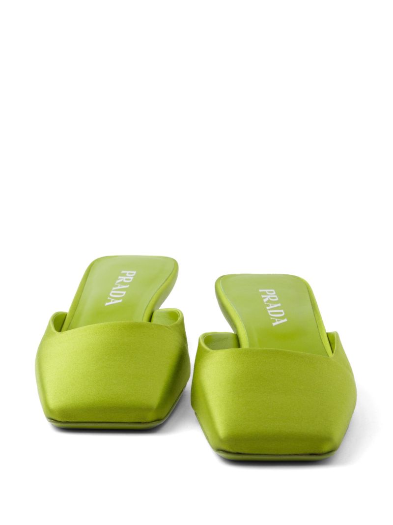 Green 35 Square-toe Satin Mules