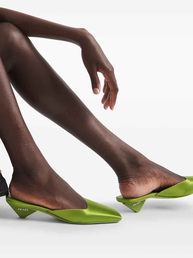 Green 35 Square-toe Satin Mules