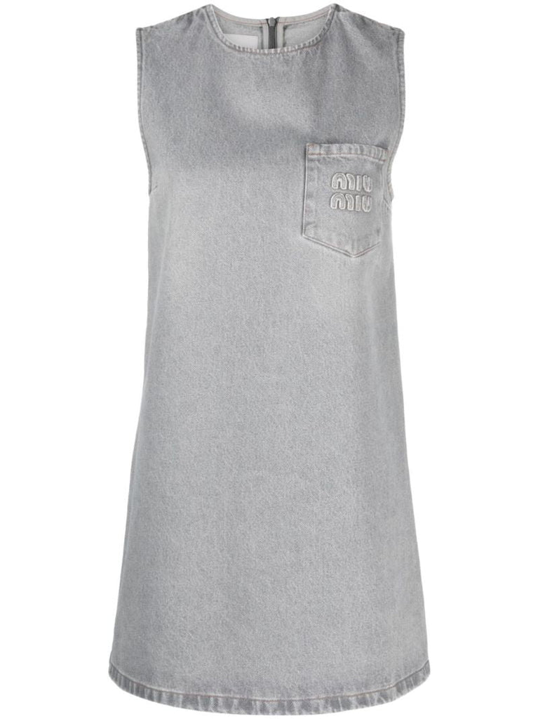 Grey Logo-appliquÃ_x0083_Â© Denim Mini Dress