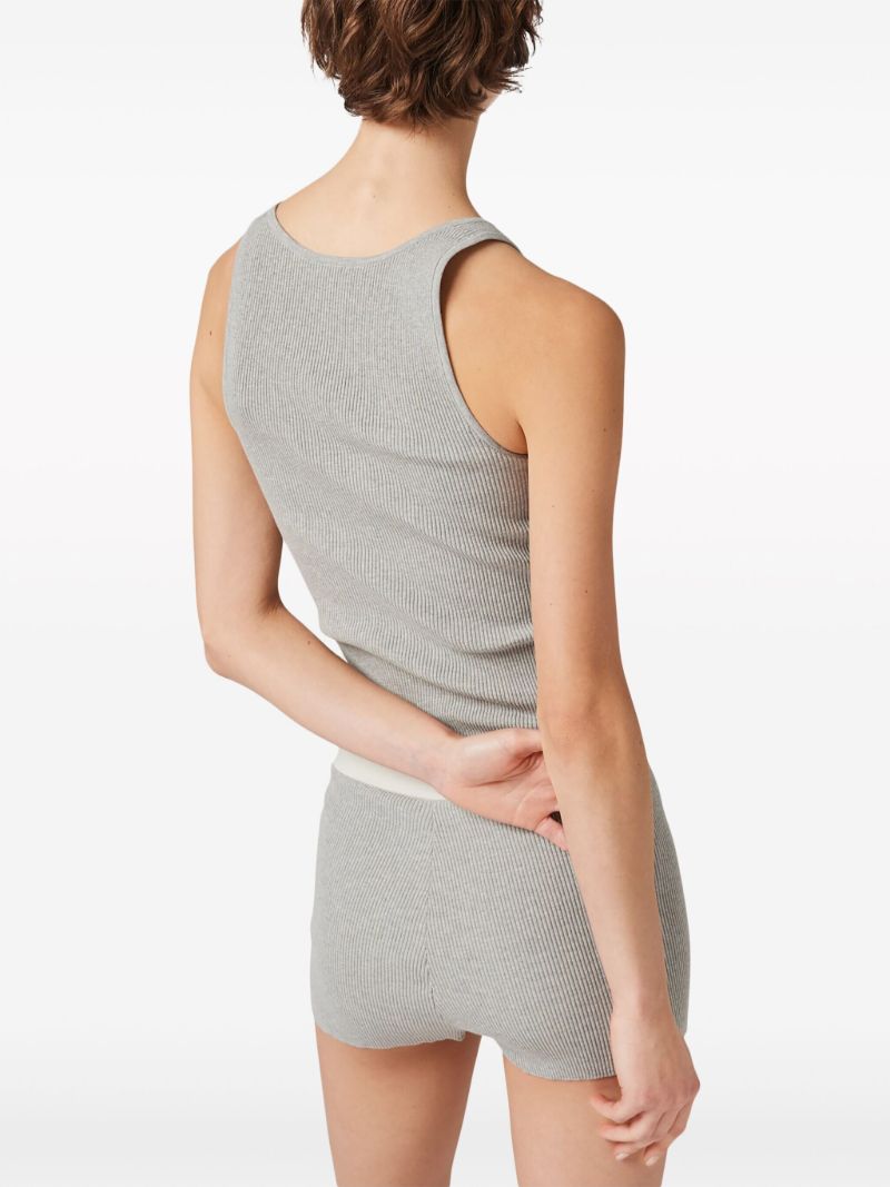 Grey Logo Embroidered Ribbed Tank Top