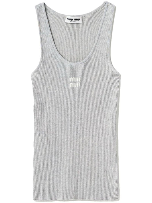 Grey Logo Embroidered Ribbed Tank Top