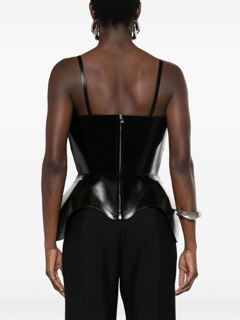 Black Conic-cup Peplum Leather Top