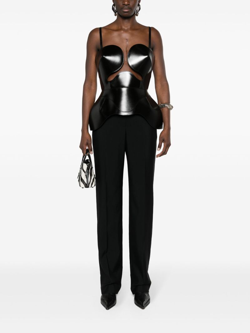 Black Conic-cup Peplum Leather Top