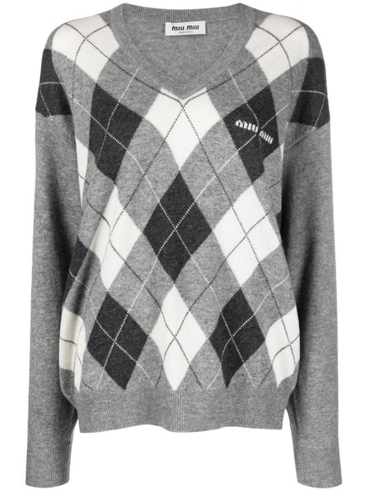 Grey Argyle Cashmere Sweater